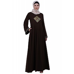 Emirates Umbrella abaya with embroidery work- Coffee Brown